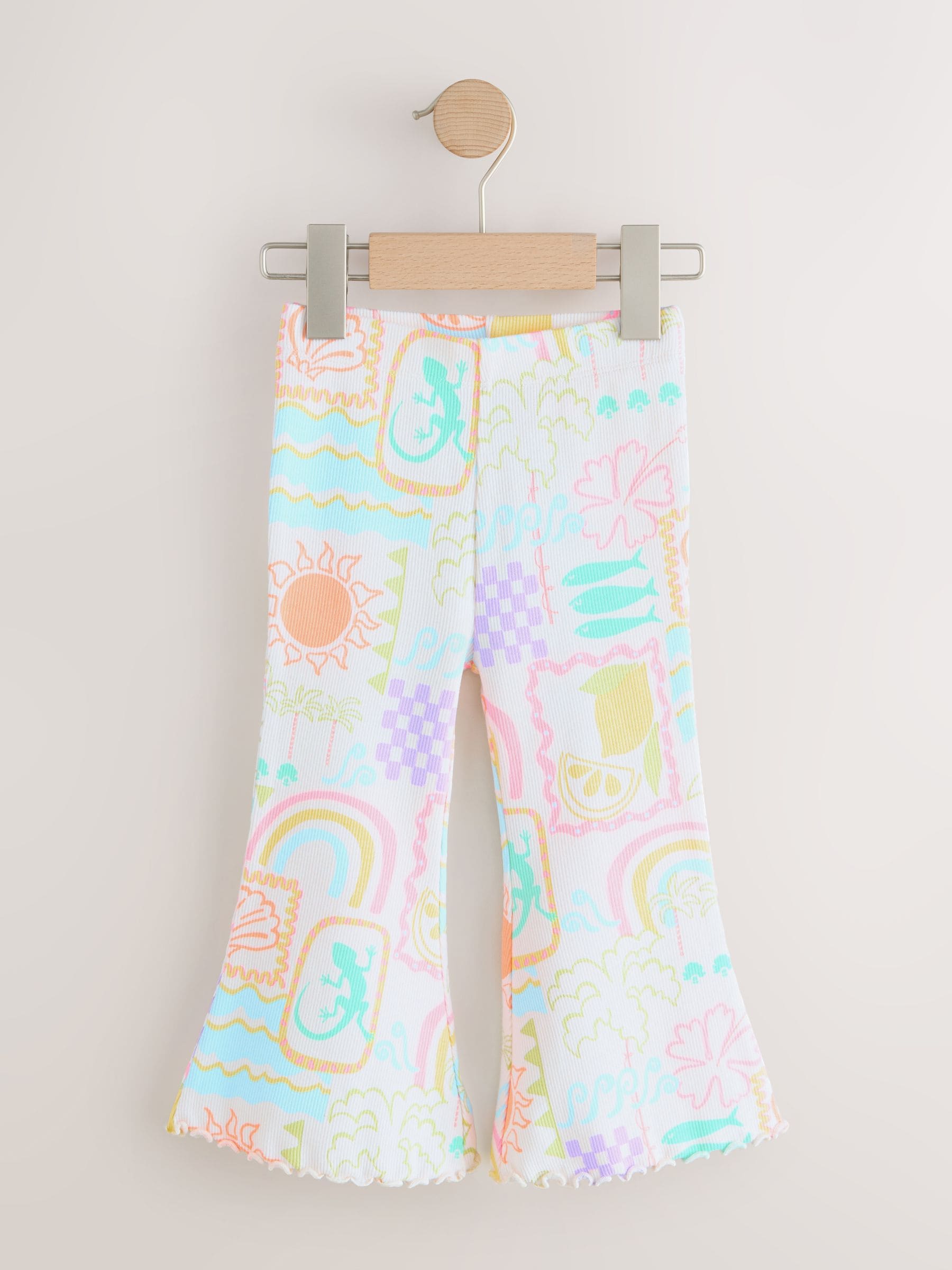 Ecru Rainbow Ribbed Flare Leggings (3mths-7yrs) - Size 3-6 Months (62-68cm)