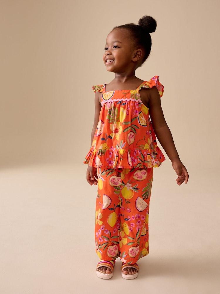 Orange Tropical Blouse And Trousers Co-ord Set (3mths-8yrs)