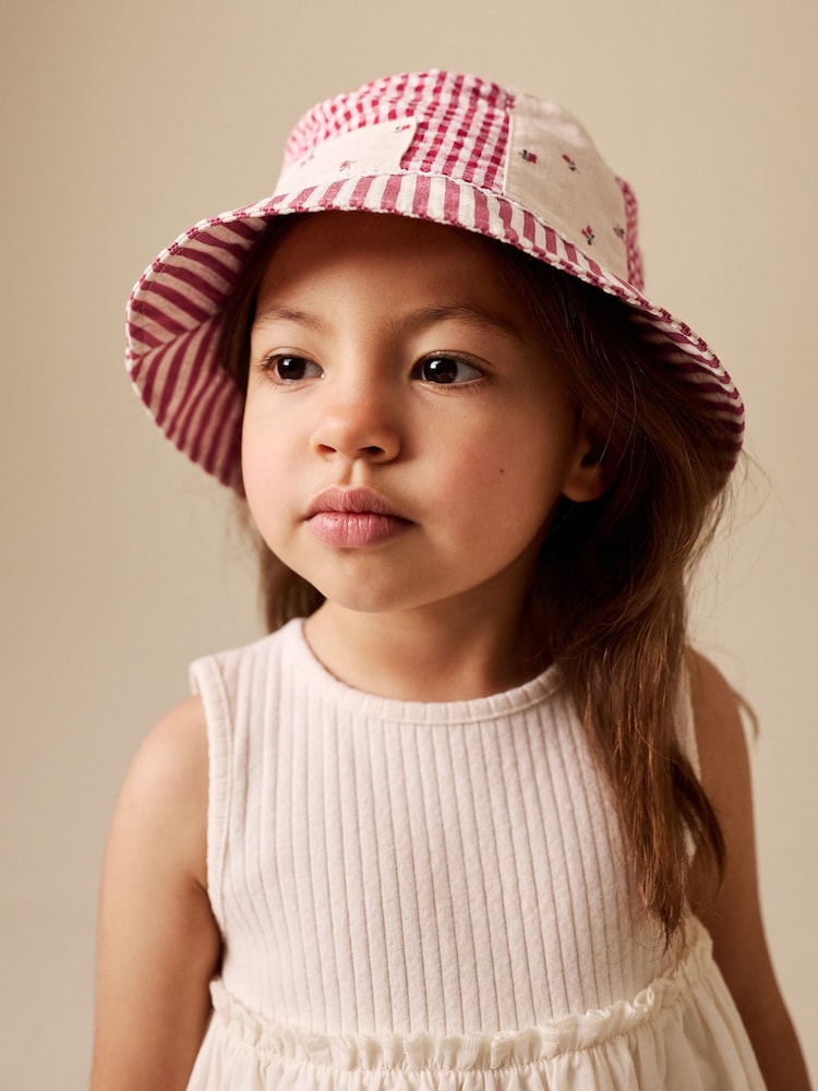 Cream/ Red Patchwork Printed Bucket Hat (3mths-13yrs)