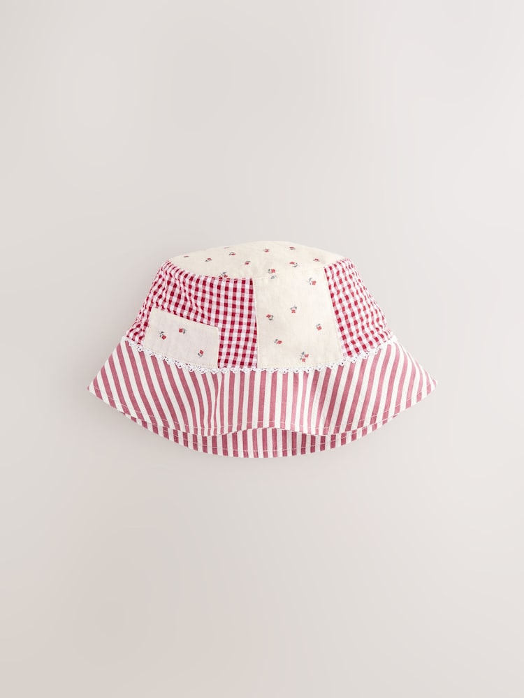 Cream/ Red Patchwork Printed Bucket Hat (3mths-13yrs)