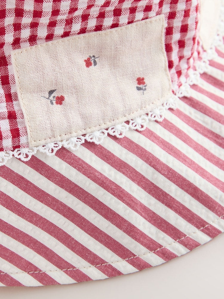 Cream/ Red Patchwork Printed Bucket Hat (3mths-13yrs)