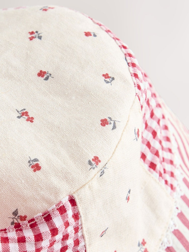 Cream/ Red Patchwork Printed Bucket Hat (3mths-13yrs)