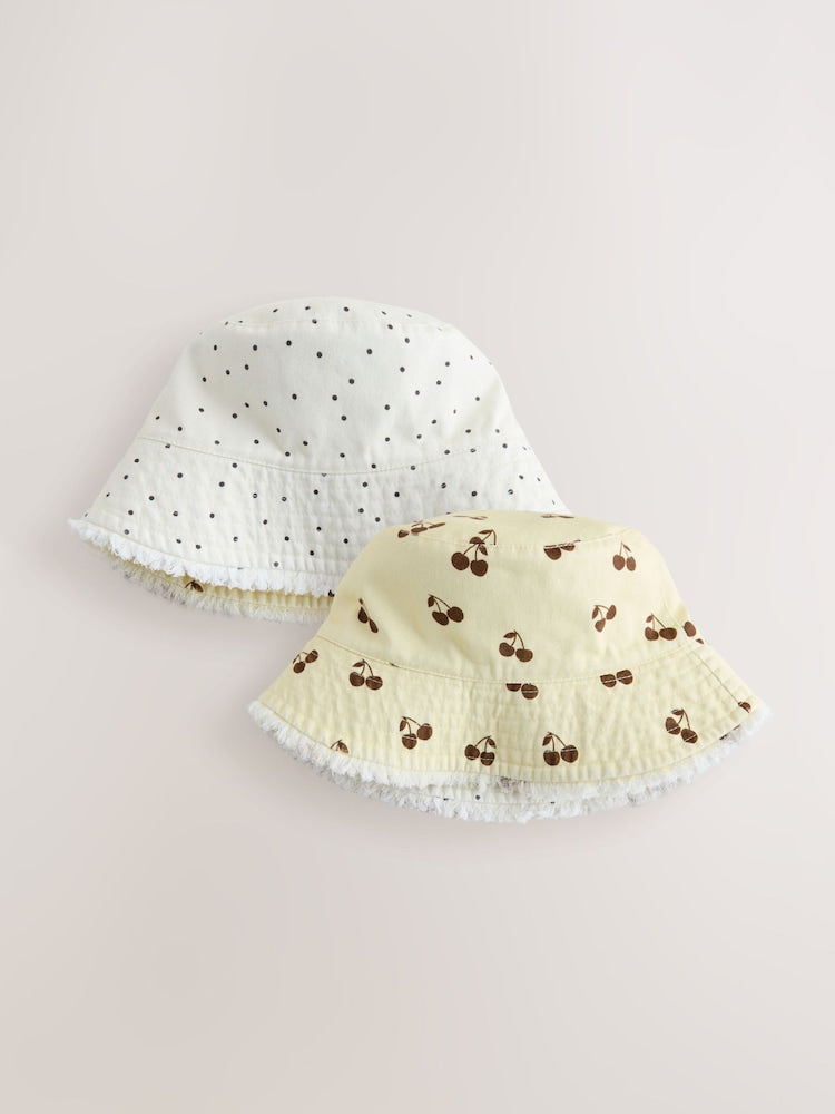 Yellow/Cream Cherry Reversible Bucket Hat (3mths-13yrs)