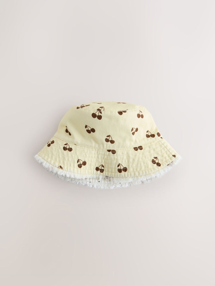 Yellow/Cream Cherry Reversible Bucket Hat (3mths-13yrs)