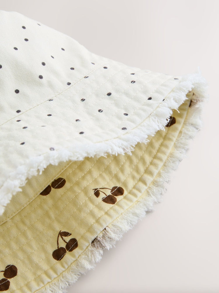 Yellow/Cream Cherry Reversible Bucket Hat (3mths-13yrs)