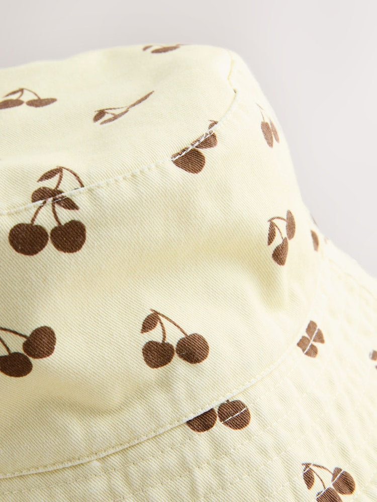 Yellow/Cream Cherry Reversible Bucket Hat (3mths-13yrs)