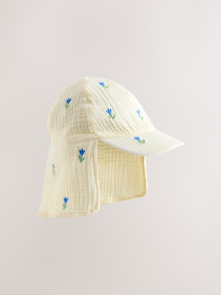 Cream/Blue Flowers Legionnaire Hat (3mths-10yrs)