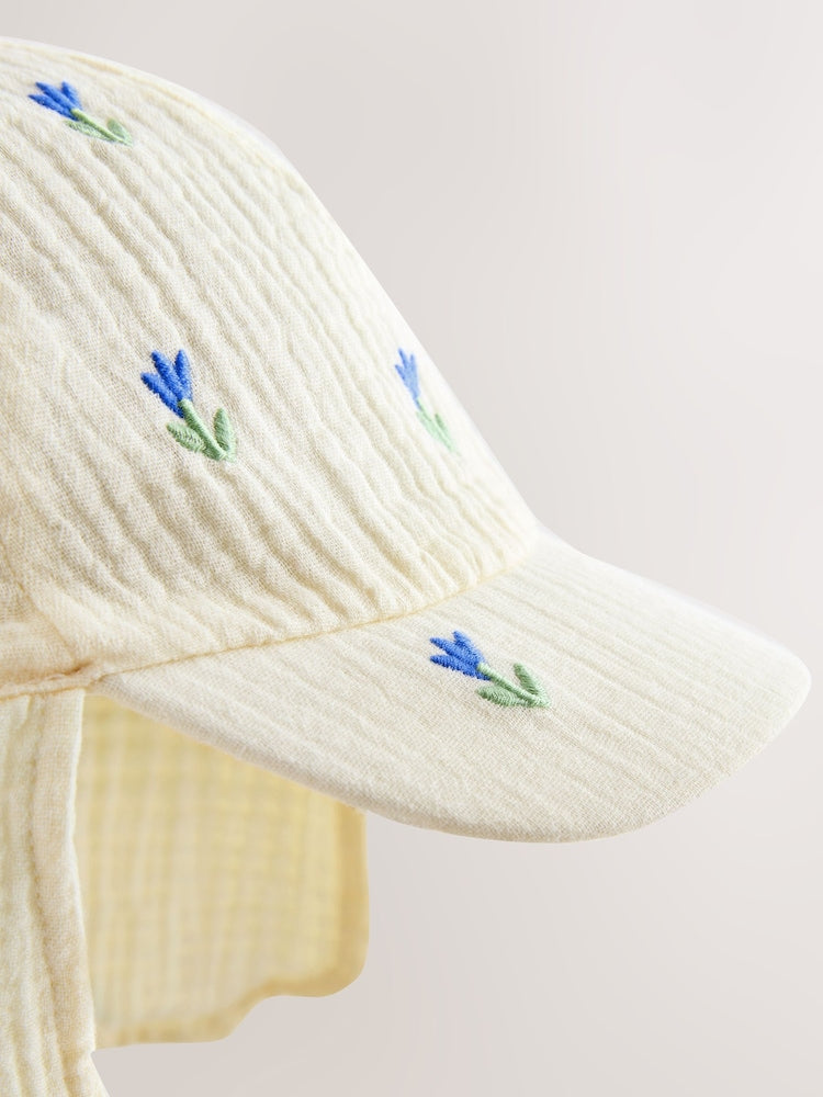 Cream/Blue Flowers Legionnaire Hat (3mths-10yrs)