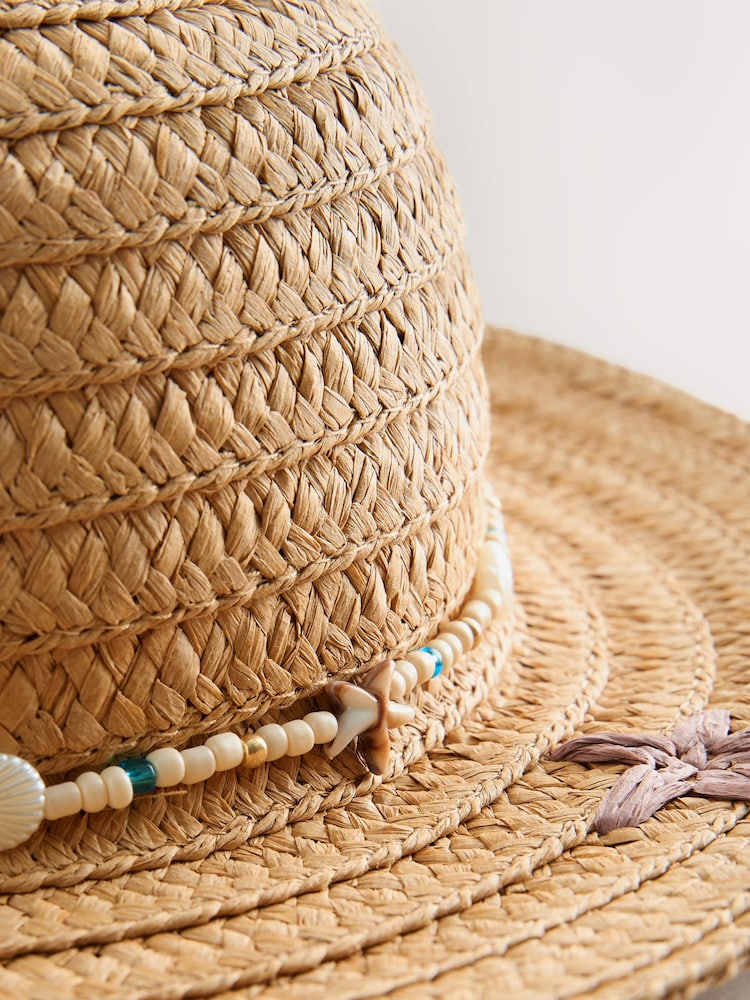 Cream/Blue Shell Straw Sun Hat (3mths-13yrs)