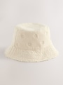Stone/Cream Laser Cut Embroidery Bucket Hat (3mths-16yrs) - Size 3-9 Months (62-74cm)
