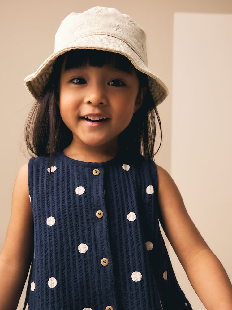 Stone/Cream Laser Cut Embroidery Bucket Hat (3mths-16yrs) - Size 3-9 Months (62-74cm) - Stone/Cream