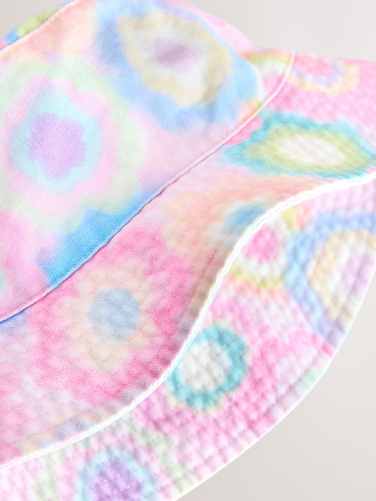 Pink/Purple Tie Dye Printed Bucket Hat (3mths-16yrs) - Size 3-9 Months (62-74cm)