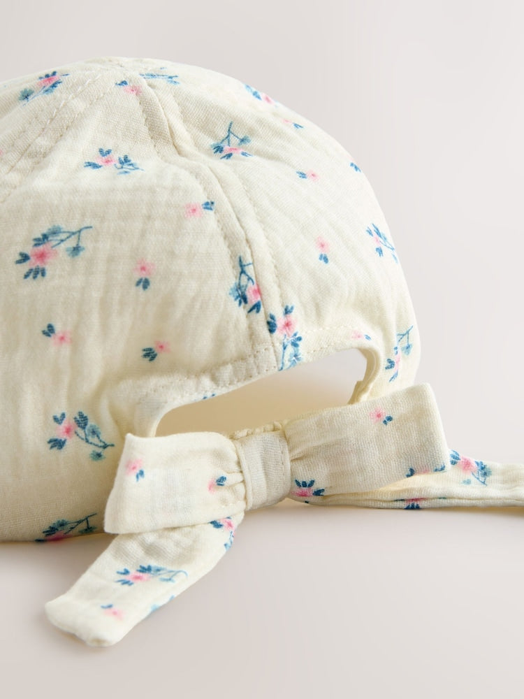 Floral Blue Bow Back Cap (3mths-10yrs)