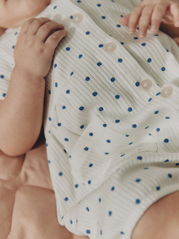 Blue/White Button Through Button Through Baby Rompers 3 Pack