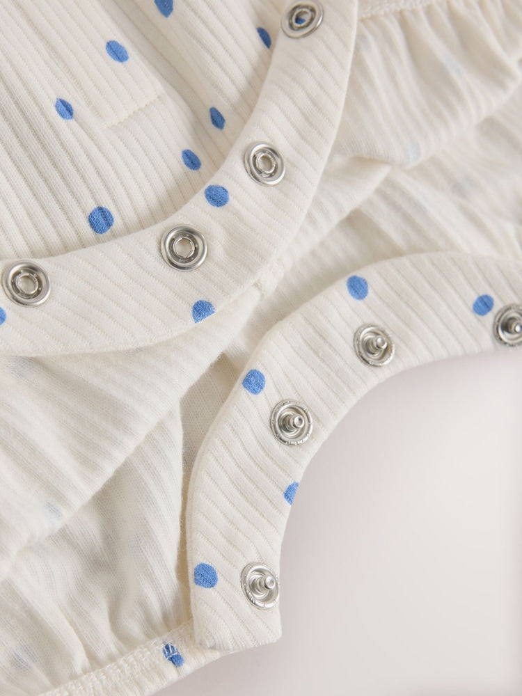 Blue/White Button Through Button Through Baby Rompers 3 Pack