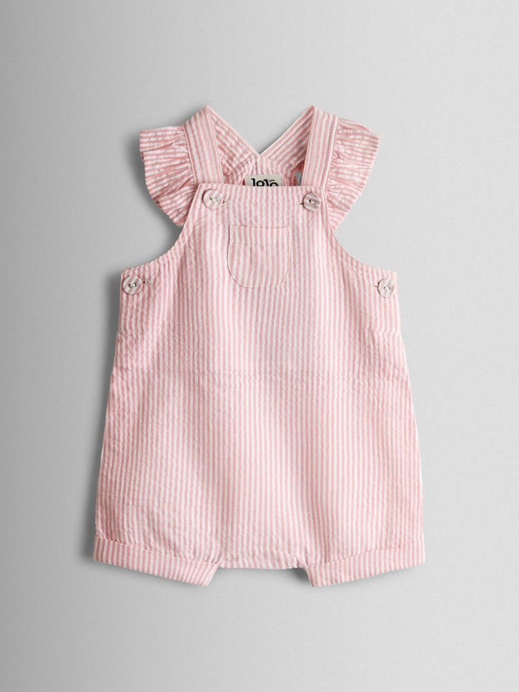 JoJo Maman Bébé Pink Seersucker Stripe Dungarees & T-Shirt Set