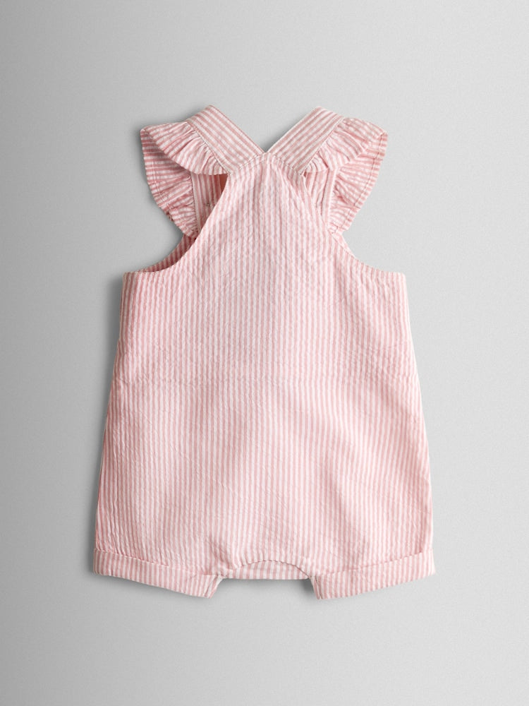 JoJo Maman Bébé Pink Seersucker Stripe Dungarees & T-Shirt Set
