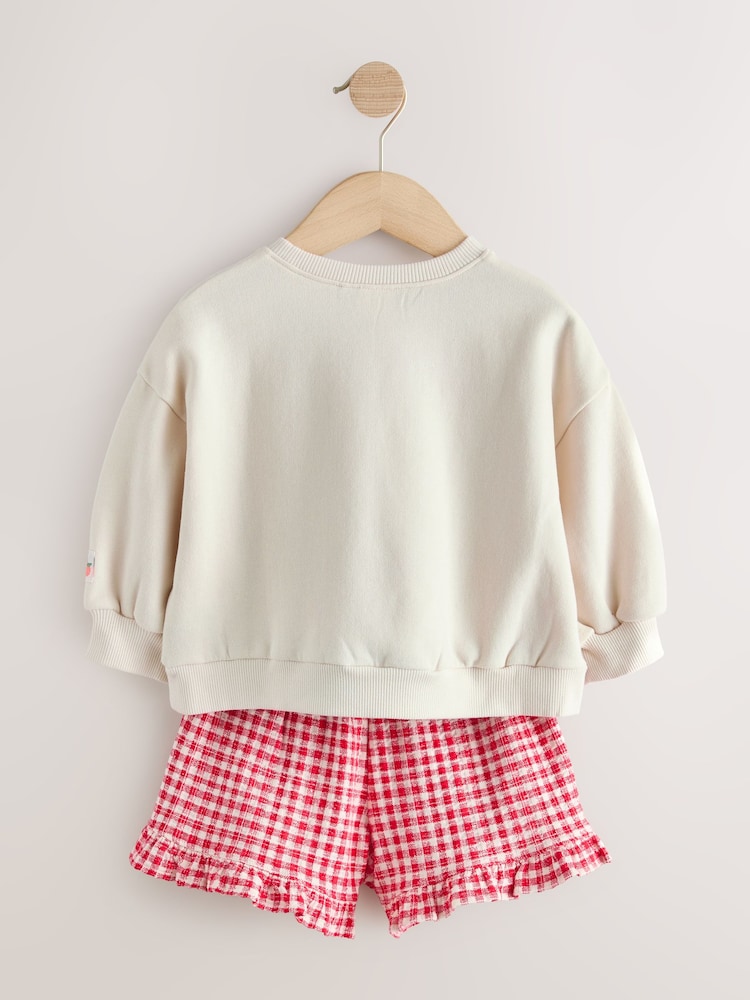 Cream Gingham Fruit Market Crew Neck Sweatshirt & Shorts Set (3mths-7yrs)