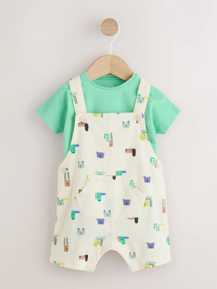 Green Dogs Twill Dungaree and Bodysuit Baby Set (0mths-2yrs)