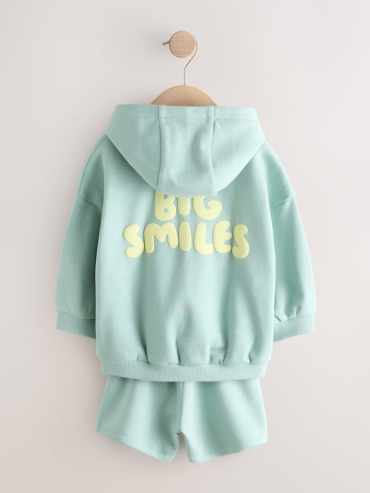 Sage Green Big Smiles Hoodie and Shorts Set (3mths-7yrs)