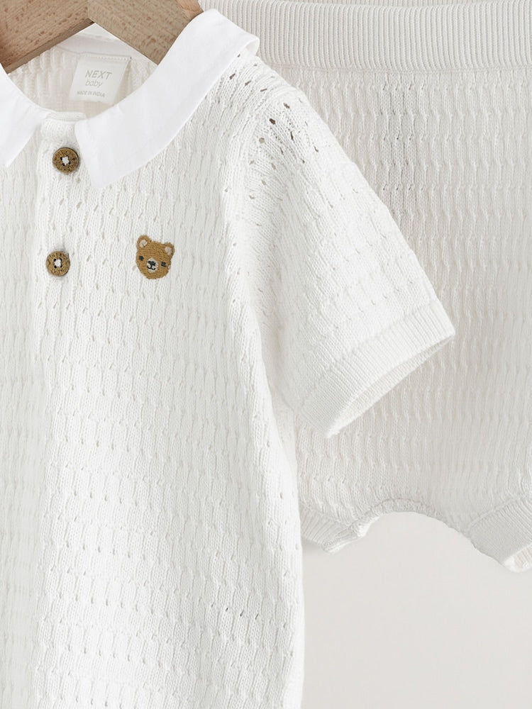White Collared Knit Top and Shorts Baby Set (0mths-2yrs)