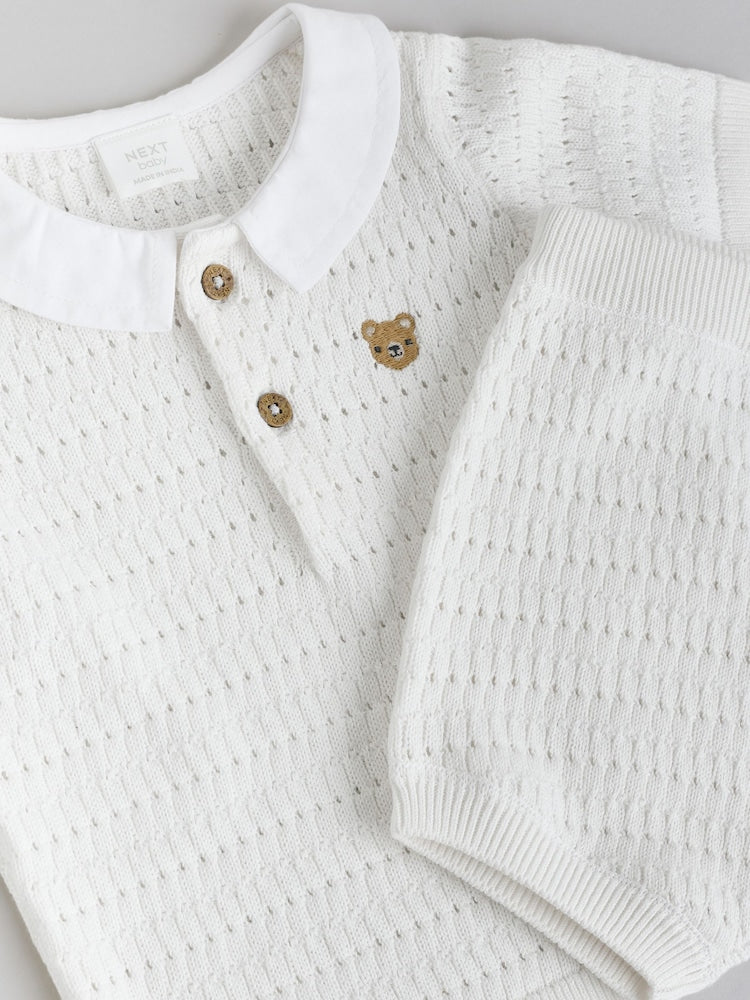 White Collared Knit Top and Shorts Baby Set (0mths-2yrs)