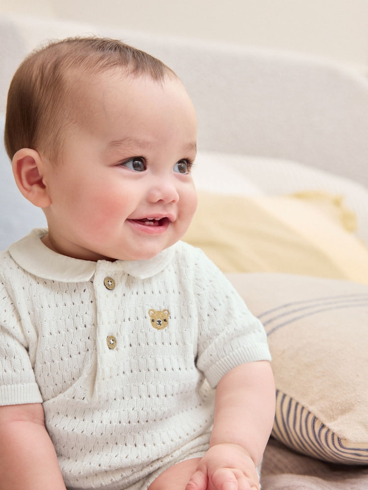 White Collared Knit Top and Shorts Baby Set (0mths-2yrs)