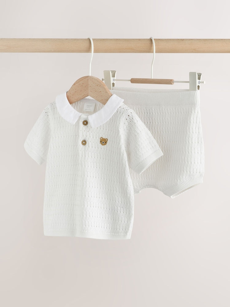 White Collared Knit Top and Shorts Baby Set (0mths-2yrs)