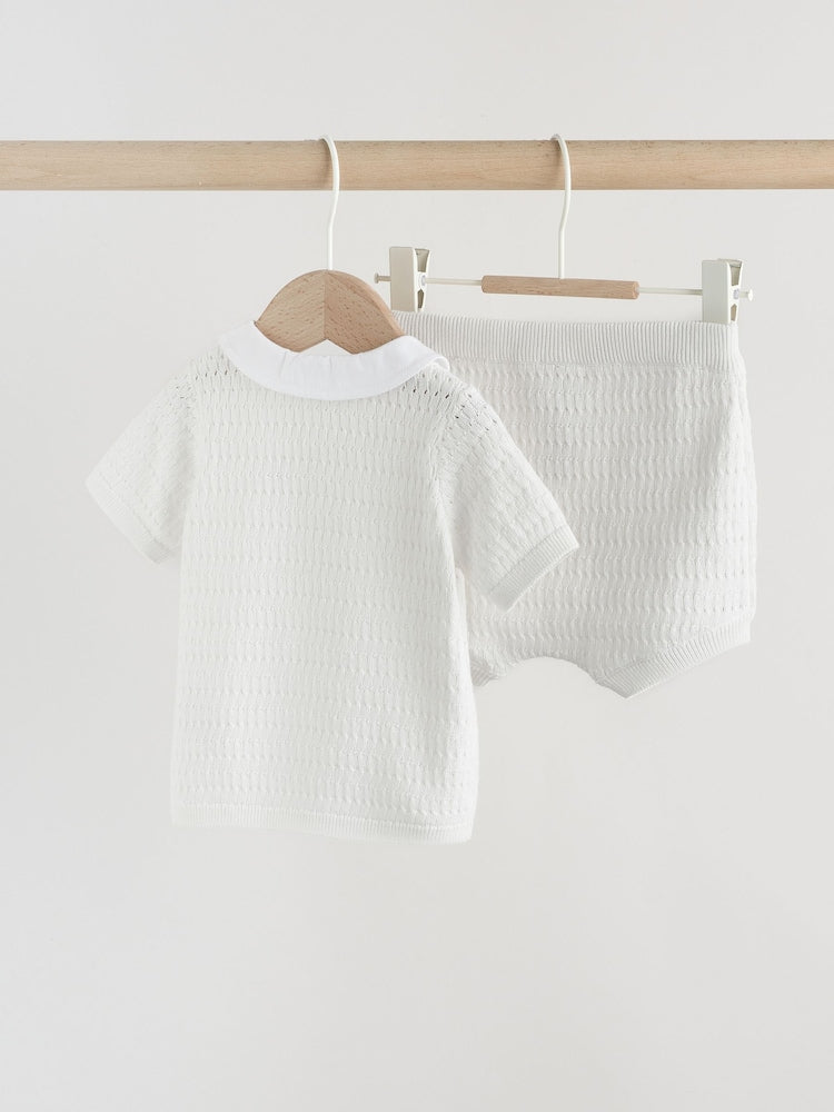 White Collared Knit Top and Shorts Baby Set (0mths-2yrs)