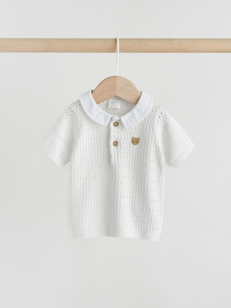 White Collared Knit Top and Shorts Baby Set (0mths-2yrs)