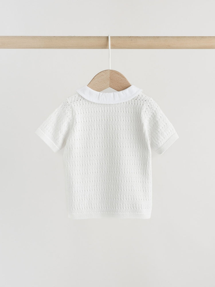 White Collared Knit Top and Shorts Baby Set (0mths-2yrs)