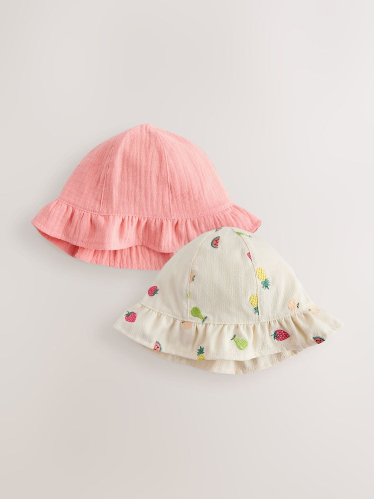 Bright Fruit Embroidered Baby Bucket Hats 2 Pack (0mths-2yrs) - Bright Fruit Embroidered / Up To 3 Months (50 - 62cm)