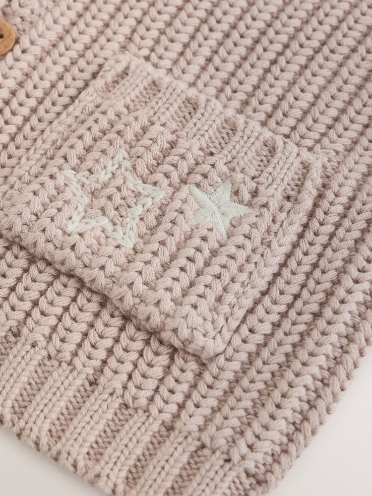 Neutral Hello World Knitted Embroidered Baby Cardigan