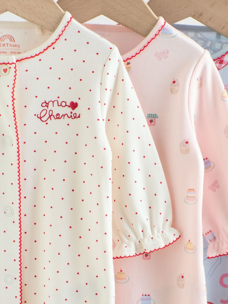 Blue/Pink Sleepsuits 3 Pack (0mths-2yrs)