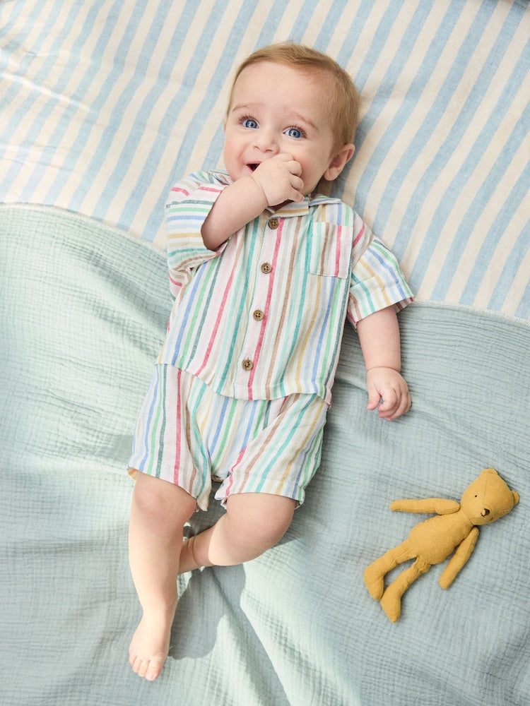 Bright Stripe Woven Baby Shirt Romper (0mths-2yrs)