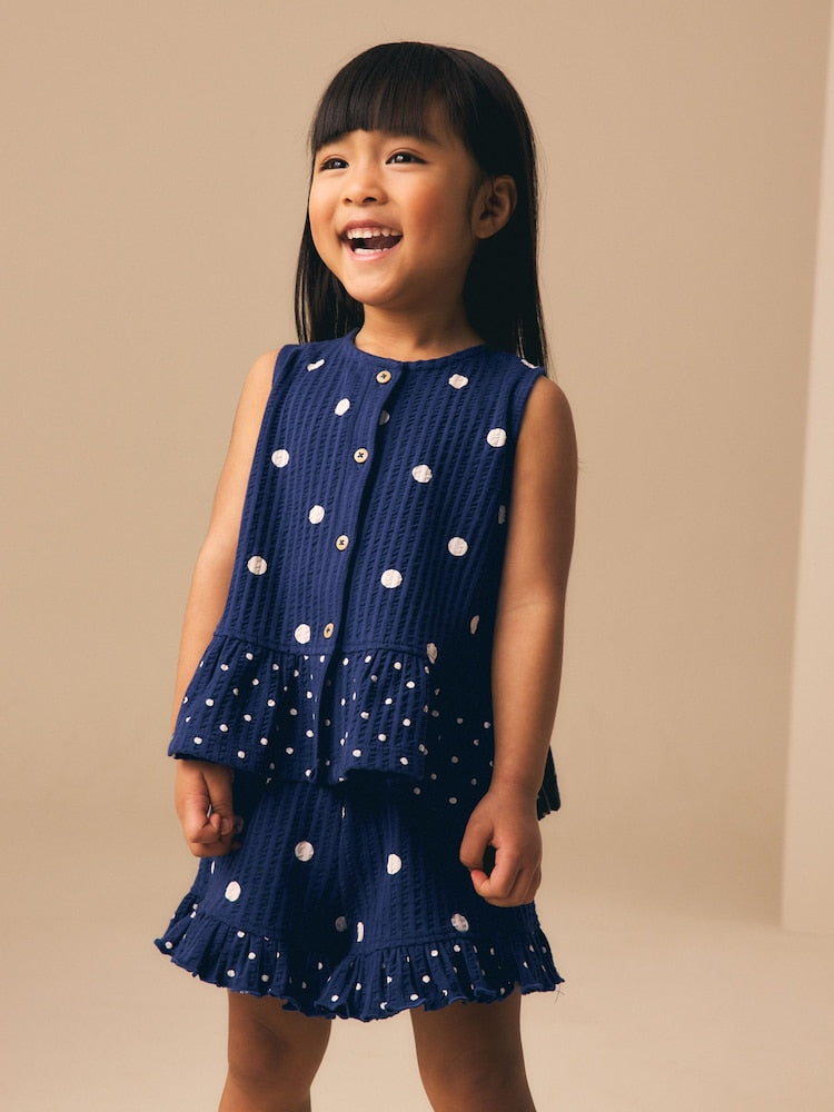 Navy Spot Peplum Vest and Shorts Set (3mths-7yrs)