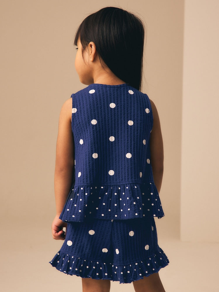 Navy Spot Peplum Vest and Shorts Set (3mths-7yrs)