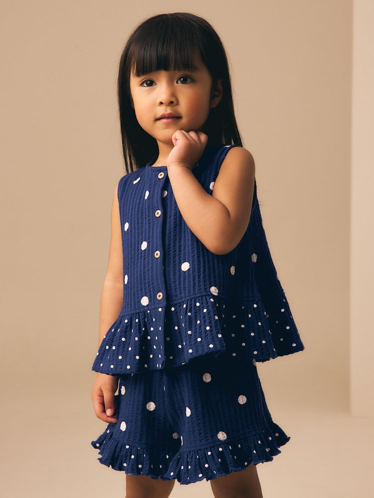 Navy Spot Peplum Vest and Shorts Set (3mths-7yrs)