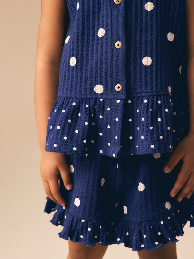 Navy Spot Peplum Vest and Shorts Set (3mths-7yrs)