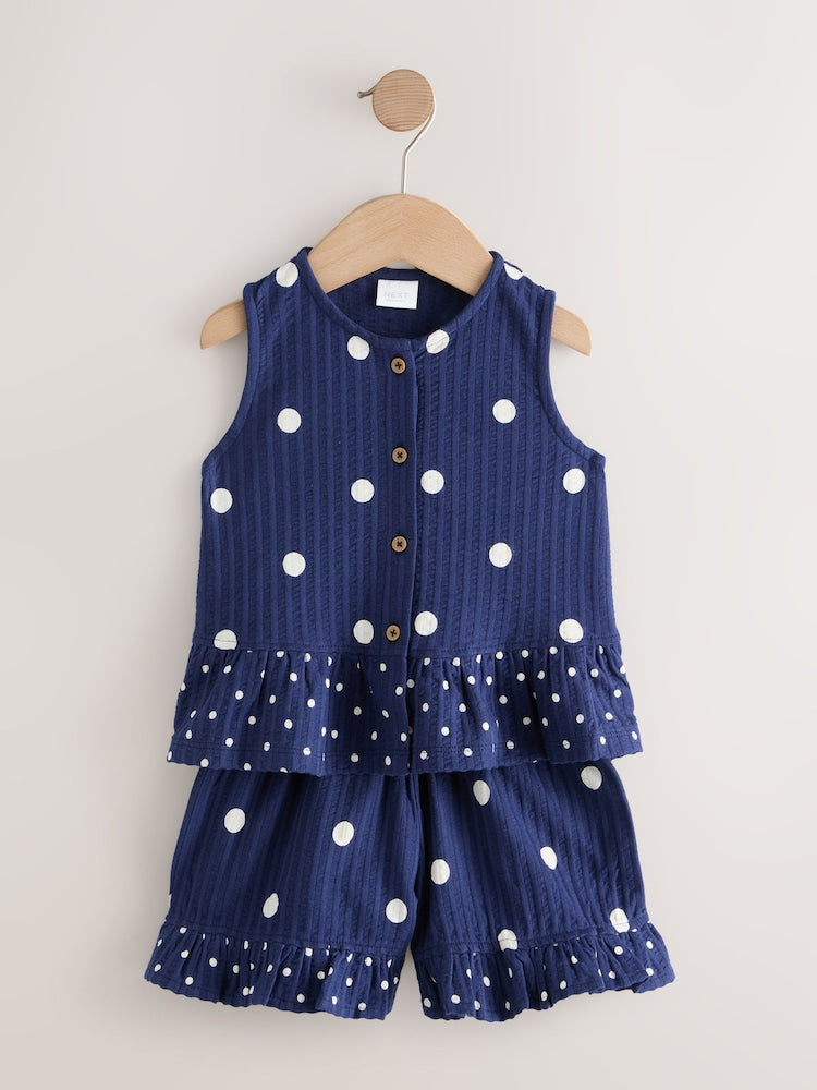 Navy Spot Peplum Vest and Shorts Set (3mths-7yrs)