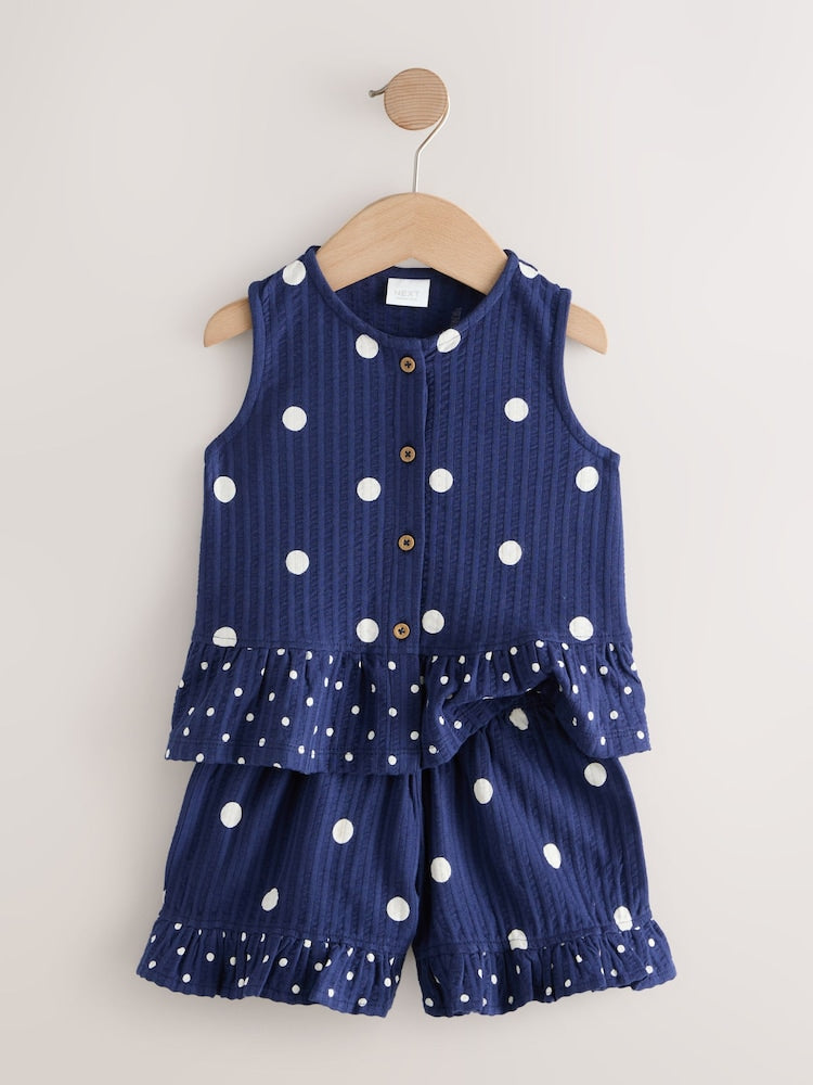 Navy Spot Peplum Vest and Shorts Set (3mths-7yrs)