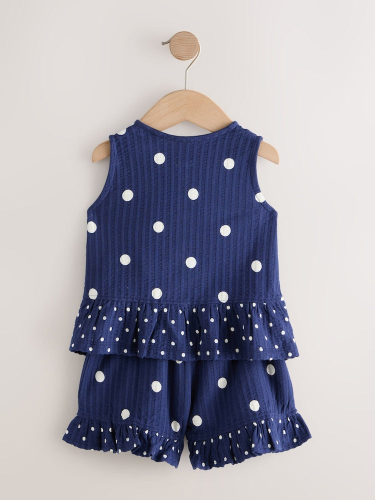 Navy Spot Peplum Vest and Shorts Set (3mths-7yrs)