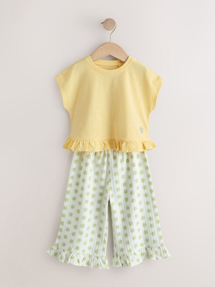 Yellow Flower Wide Leg Trousers Set (3mths-7yrs)