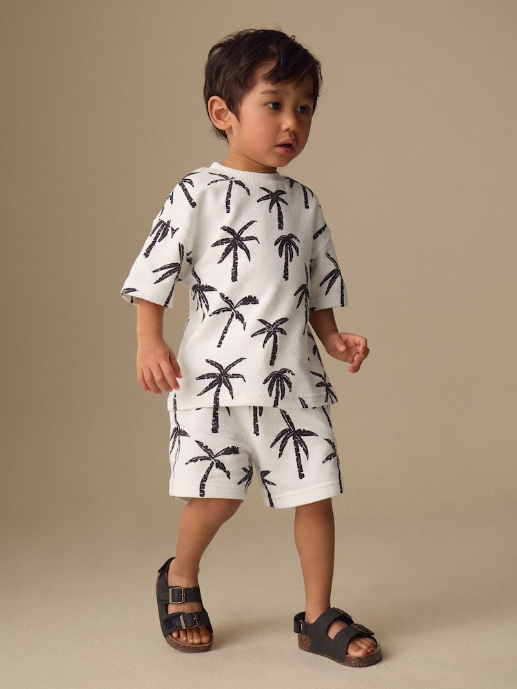 White/Black Palm Trees Short Sleeve All-Over Print T-Shirt and Shorts Set (3mths-7yrs)