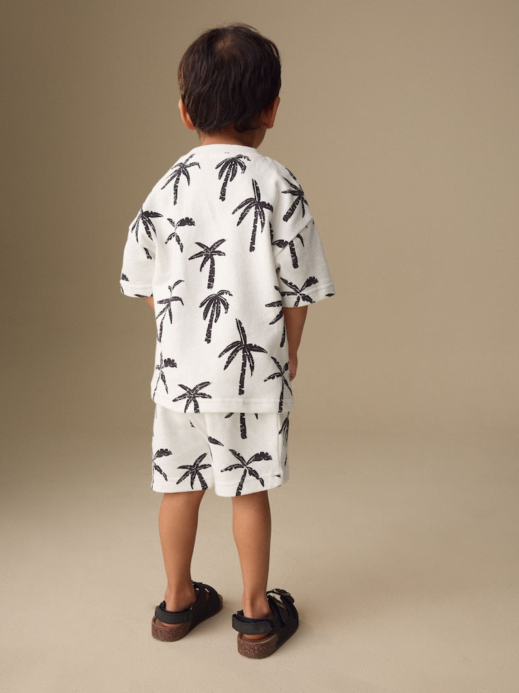 White/Black Palm Trees Short Sleeve All-Over Print T-Shirt and Shorts Set (3mths-7yrs)