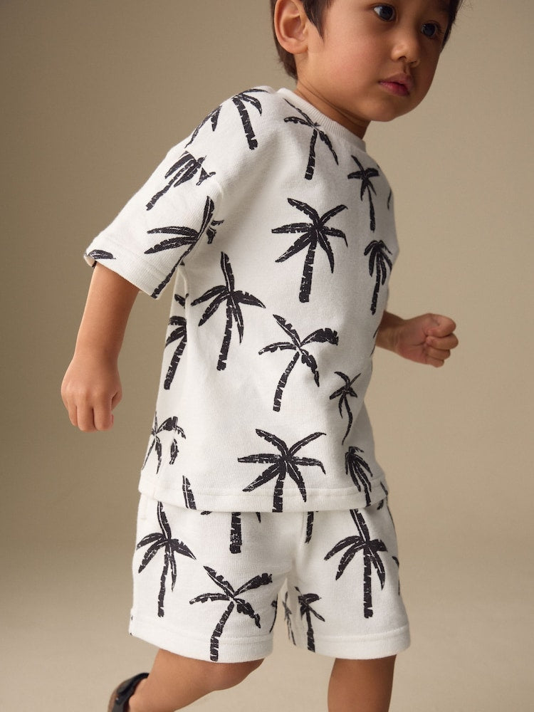 White/Black Palm Trees Short Sleeve All-Over Print T-Shirt and Shorts Set (3mths-7yrs)