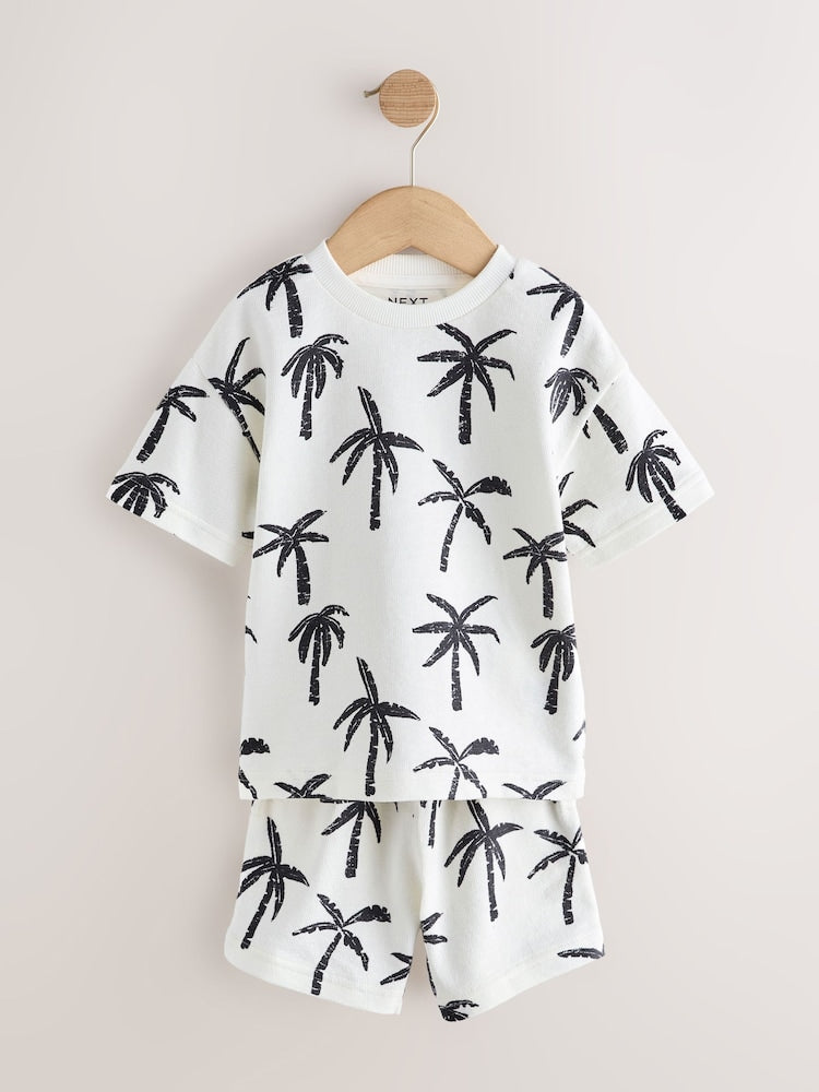 White/Black Palm Trees Short Sleeve All-Over Print T-Shirt and Shorts Set (3mths-7yrs)