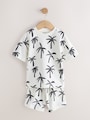 White/Black Palm Trees Short Sleeve All-Over Print T-Shirt and Shorts Set (3mths-7yrs) - Size 3-6 Months (62-68cm)