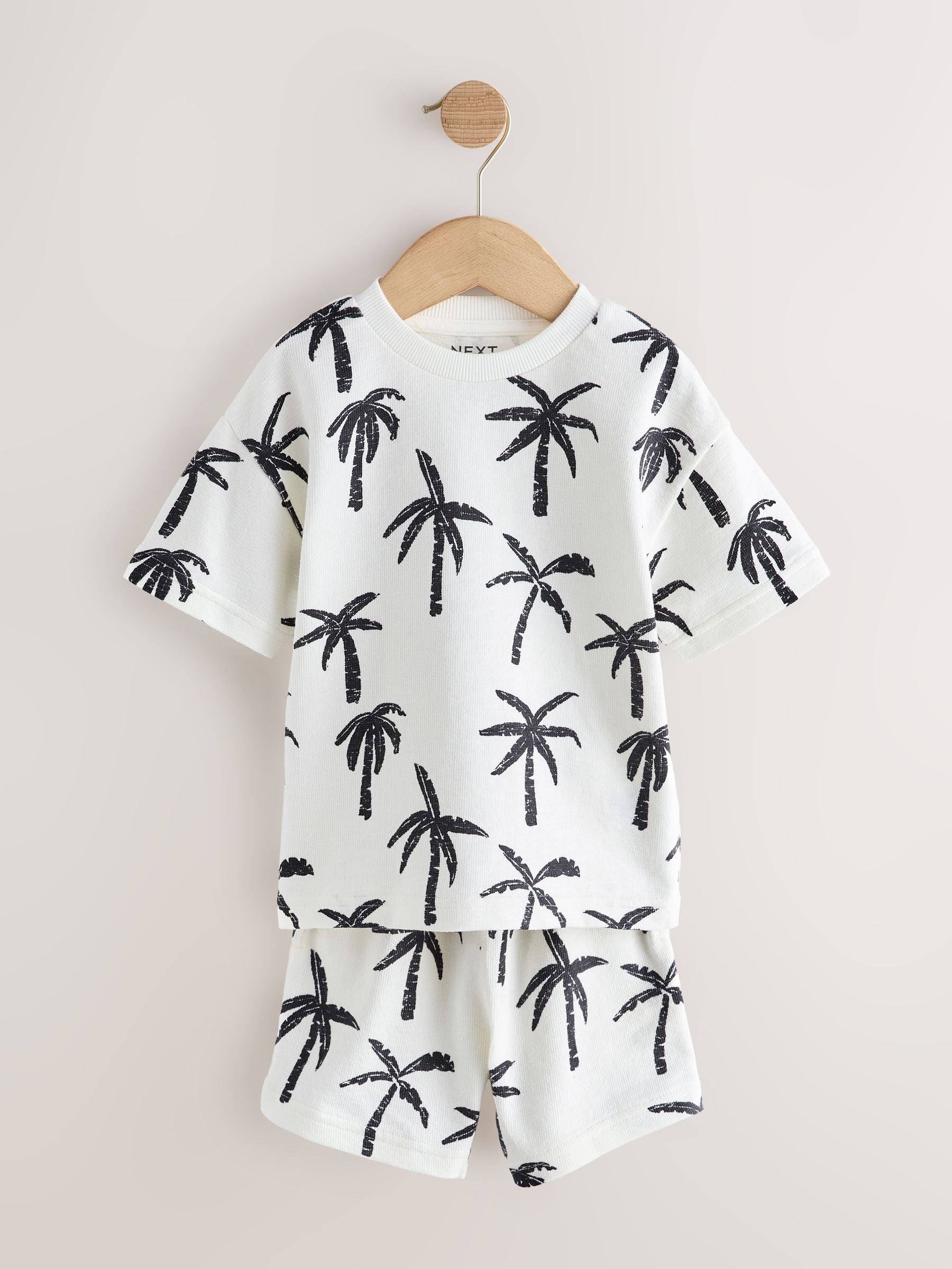 White/Black Palm Trees Short Sleeve All-Over Print T-Shirt and Shorts Set (3mths-7yrs) - Size 3-6 Months (62-68cm)