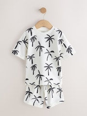 White/Black Palm Trees Short Sleeve All-Over Print T-Shirt and Shorts Set (3mths-7yrs) - Size 3-6 Months (62-68cm)